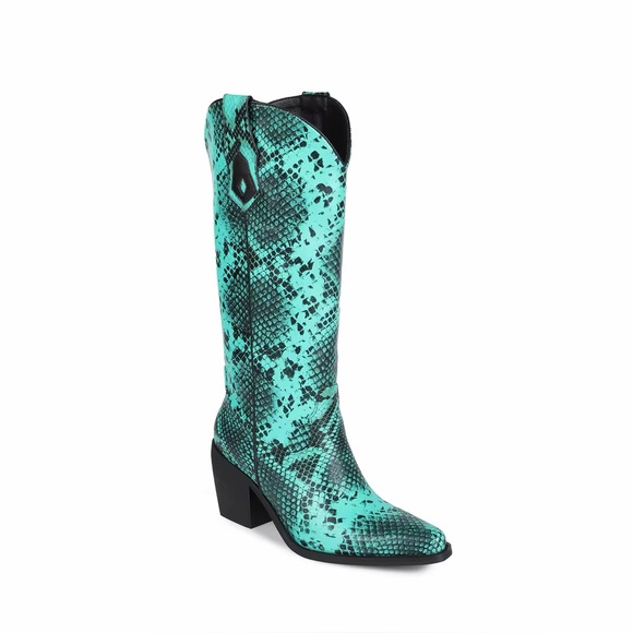 Wetkiss Shoes - NIB Wetkiss Boots THE SHEILA Green & Black Snakeskin Snip Toe Western Boots - 7